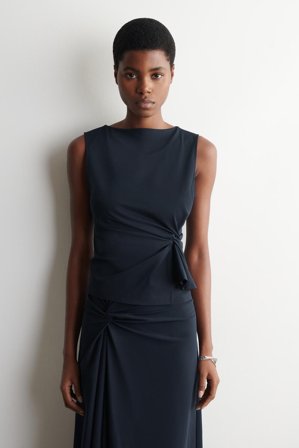 COS Women's Twist Detail Jersey Top in Blue