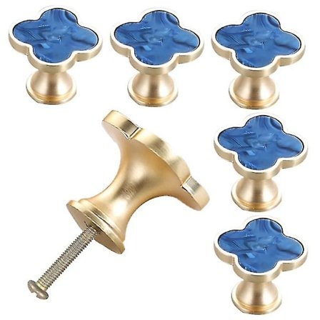 6 stk. Firkløvs Knapper Metal Håndtag Skab Skuffegreb Til Møbler Skab Med Skruer (blå)