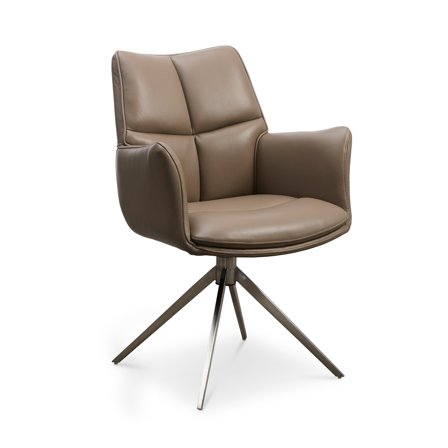 Lily Spisebordsstol Brun Læder, Armlæn & Drejefunktion, Krom Stel - Elegant Design - Mål: 62x64x91cm - Perfekt Komfort og Stil til Spisebordet