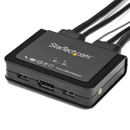 StarTech 2 Port DisplayPort KVM Switch, 4K 60Hz, Compact Dual Port UHD DP 1.2 USB Desktop KVM Switch w/ Integrated 4ft Cables & Audio, Bus Powered &