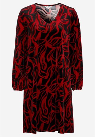 Cellbes of Sweden - V-ringad sammetsklänning - röd / mönstrad - för damer - 46/48