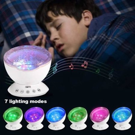 Nattlampe Havbølge LED Nattlampe - Havbølgesimulering - 7 Moduser - Innebygd Minihøyttaler