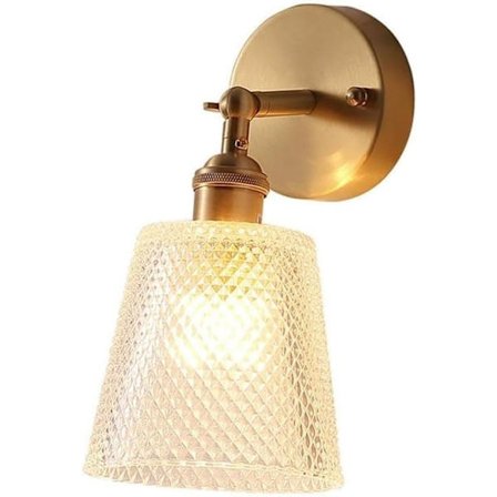 Vegglampe i messing – Moderne sengevegglampe med glasskule for soverom og stue, uten lyspære_TF_TF