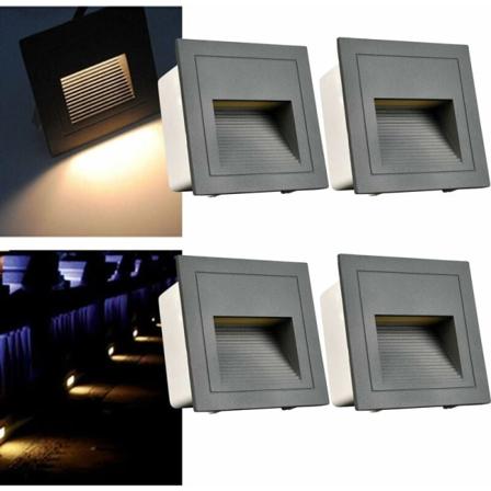 Hjemmefotlys LED-innfelt hagevegglampe (A-grå 4 STK),Passer for stue, gang, innendørs vegglampe