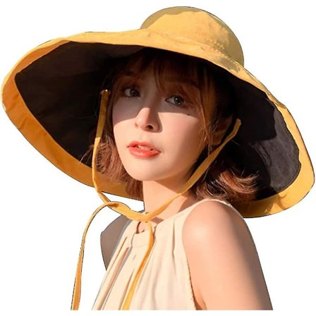 Naisten leveälierinen aurinkosuojahuivi, taitettava floppy-hattu, kesä UV-suoja rantahattu UPF 50+ (keltainen)