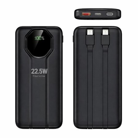 SiGN Powerful Powerbank with Built-in Cables 22.5W, 10000mAh - Black