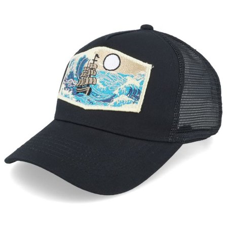 Wild Spirit - Svart trucker Keps - Kids Big Boat & Waves Patch Black A-frame Trucker @ Hatstore