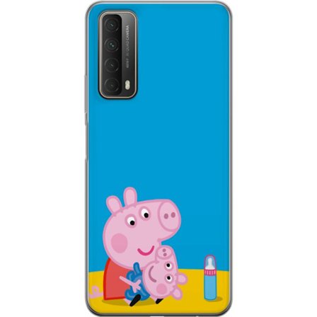 Kompatibel Mobilcover til Huawei P smart 2021 Peppa Pig elvertema med krone og tryllestav på lyserød baggrund, sødt børnetegning af Greta Gris i e