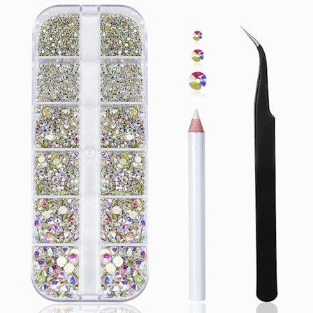 1440 stk. 6 størrelser neglekunst rhinestones, flade runde krystal rhinestones sten med opsamlings pincet og rhinestone prikværktøj, A