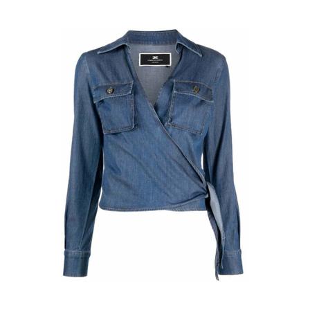 Elisabetta Franchi V Neck Denim Shirt Blå, Dame Skjorter