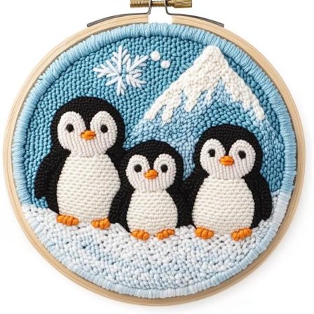 DIY Punch Needle Kit: Pingvinfamilie & Snebjerg