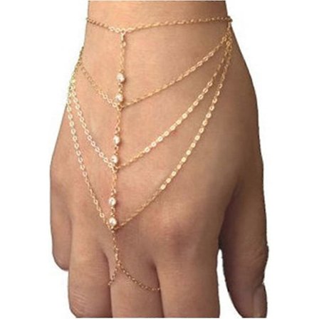 Popstjärna Kedja Tassel Kristall Armband Slav Finger Ring Hand Harness Multi -