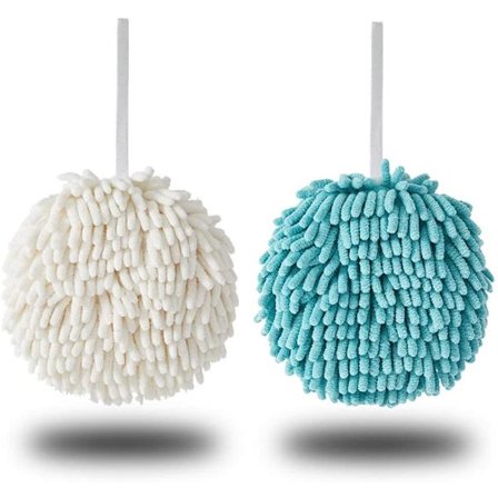 Fuzzy Ball Håndkle (Sett med 2) - Tørk hendene dine umiddelbart og praktisk med dette kreative badehåndklesettet. Dekorative håndklær til bad (Pakke 