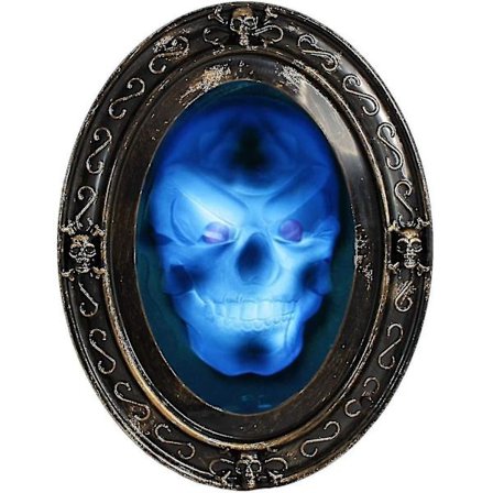 Snakkende speil i svart og gull ovalt Halloween-speil med skummelt bilde