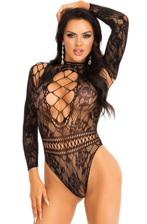 High Neck Spitzen-Bodysuit Schwarz Onesize