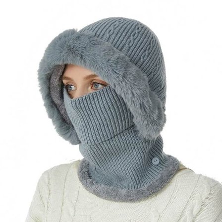 Stickad mössa Face Cover Halsmössor GRÅ - high quality