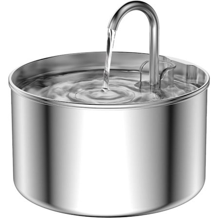 Kattvattenfontän, Sus 304 i rostfritt stål, håller vattnet rent 24 timmar om dygnet, kapacitet på 2,2 l, ultratyst, inget stänk, kompakt, kostym för 