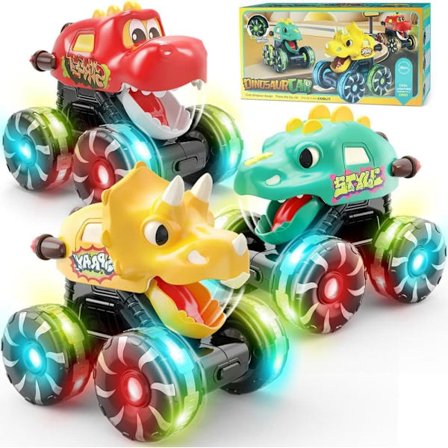 3-pack Barnleksaker, Dino Friktionsbilar och Monstertruck för Småbarn 2-8 år