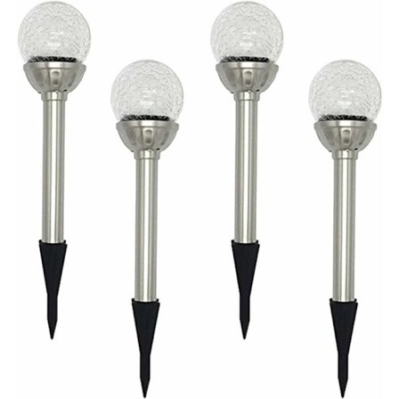 Hage Solcellelys Utendørs, Pakke med 4 RGB 8 LED Globe Solcelle Stake Lys, Fargeskiftende Sprengt Glasskule Lampe, 6-10 Timer Arbeidstid - Fei Yu