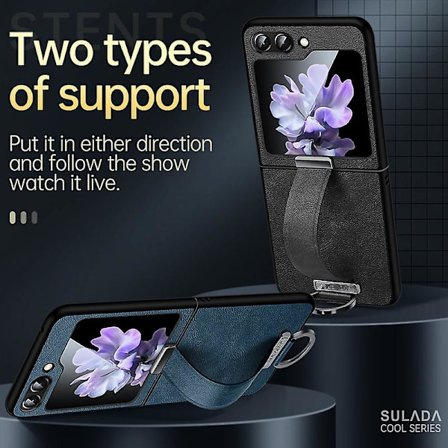 Z Flip 5 Case, tunt Pu Läder Ring Stand Case För Samsung Galaxy Z Flip 5 Med handremshållare
