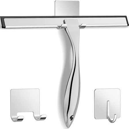 Allsidig dusjnal i rustfritt stål for dusjdører med 2 selvklebende kroker, rengjøringsverktøy for baderom, vindusskrape for speil, HBU