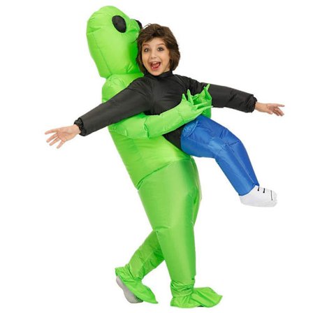 Nabila Oppusteligt Alien Kostume til Børn, Halloween og Cosplay, Grønt Kostume til Børn (120-150cm)