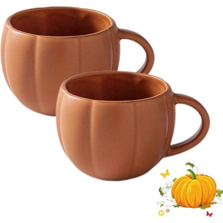 Keramisk pumpamugg, 2 pumpaformade Halloween-muggar, Nyskapande höstkaffe-mjölkkoppar