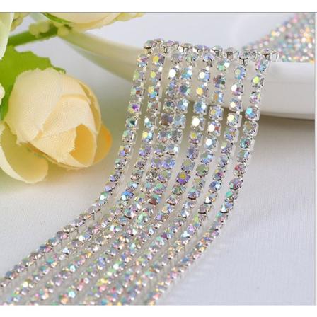 20 Yards Krystal Rhinestone Nærkæde Trim Syning Håndværk 2,5 mm Sølvfarvet