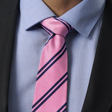 Corbata de 8 cm de seda rosa con rayas dobles en azul marino para hombres - Corbatas estampadas