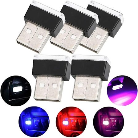 Billambiente LED-belysning, 5-pack USB-belysningssats för interiören