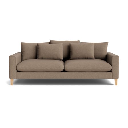 Perth 3 personers sofa - Loop Creme - 250x107x81cm - Sofa med 5 rygpuder, 60cm sædedybde & lyse egetræsben - Slidstærk 3 personers sofa