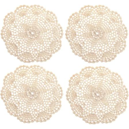 Håndlagde bomulls heklede brikker blonder bordbrikker, ca 20 cm, 4-pakning (beige)