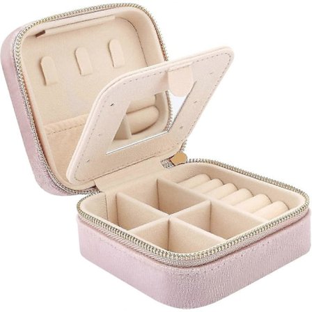 Mini Rejse Smykkeskrin i Velour med Spejl, Rejse Smykkeæske Organizer, Lille Smykke Organizer Opbevaring til Ringe Øreringe Halskæder Armbånd, nål