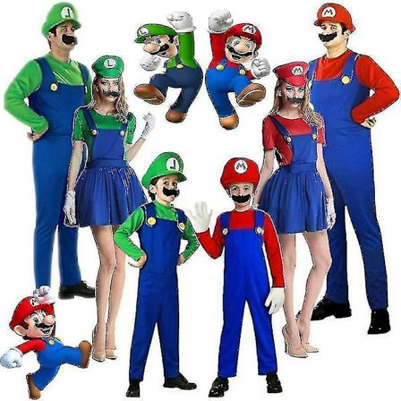 Super Mario Luigi Cosplay Kostym Vuxen Barn Fancy Dress Outfit Party Fancy Dress