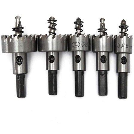 Hulsav Skærer Metal Bor HSS Stål Cobalt. 5 Bor Sæt: 16 + 18,5 + 20 + 25 + 30 mm HSS Cobalt, M35, HRC 64–66 Skaft 9,5 mm
