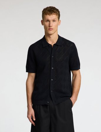 Selected Slharco Ss Knit Structure Polo Cardigan - Black - S