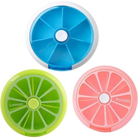 3-pak ugentlig pilleæske, rund pilleæske, minipilleopbevaring i flere farver, til medicin og vitaminer, 3 farver blå, grøn, pink