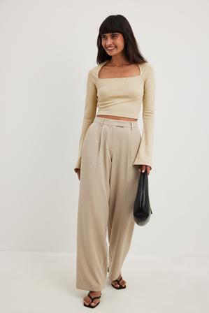 NA-KD Haut manches trompettes longues - Tops manches longues - Beige - XX-Large