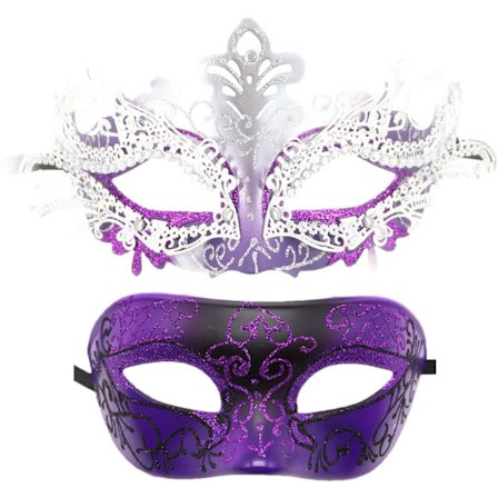 Par af Masquerade Mask Metal Jern Sommerfugl Bold Maske (Sølv Lilla) 2 Stykker