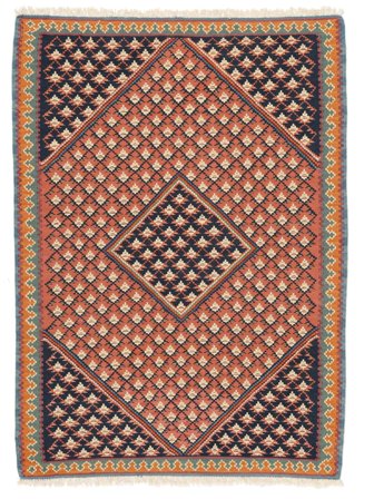 Oriental Kilim Senneh Fine Rug 105X145 Brown/Black Wool, Persia