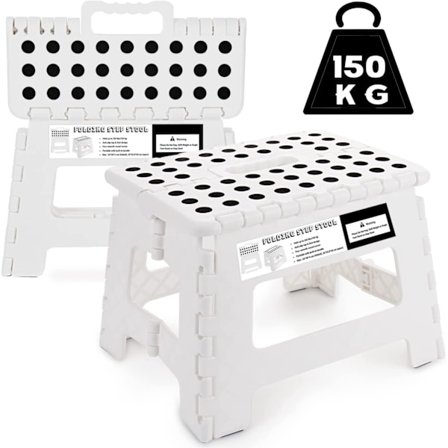 9-tommers sammenleggbar krakk - Kraftig sammenleggbar plastkrakk for kjøkken, bad, utendørsaktiviteter (hvit)