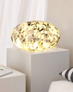 Bordslampa Sten med LEDslinga marmorerat glas Svart - Pixie Design