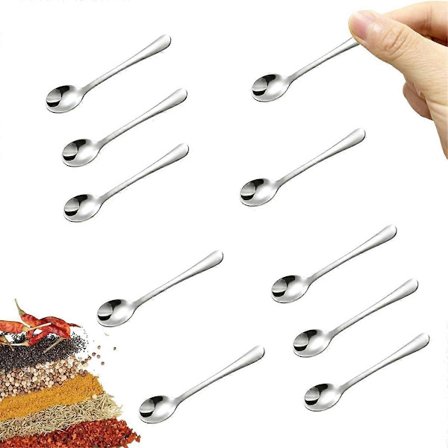 10 Mini Stainless Steel Spice Spoons, 7.3cm Long, Small and Cute.
