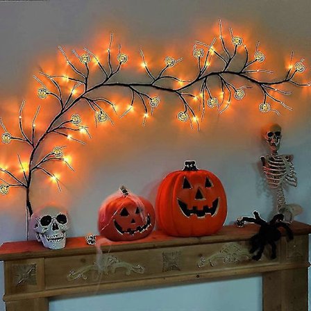 Halloweenin lumottu pajuköynnös LED-violetit valot ja lepakkohämähäkkivalot sisustus