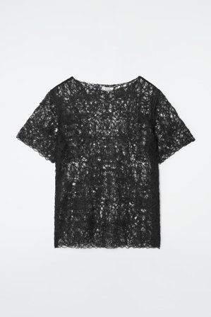 COS Women's Sheer Embroidered Mohair T-Shirt in Black