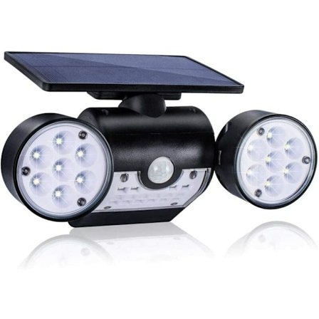 Utendørs solcellelys, utendørs solcelle vegglampe, med 30 dobbelt hodet vanntette LED flomlys, 360 graders rotasjon, med