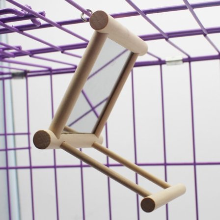 Fugleburleke for familier, papegøyehengende huske med speil, naturlige treleker, fugleburtilbehør med metallkrok