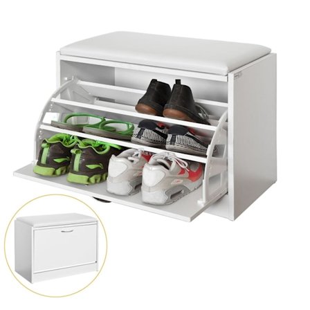 Rootz skobænk med skostativ - Skovipper - Skoskab - Polstret sæde - Pladsbesparende - Gummifødder for stabilitet - B60 x D30 x H48 cm