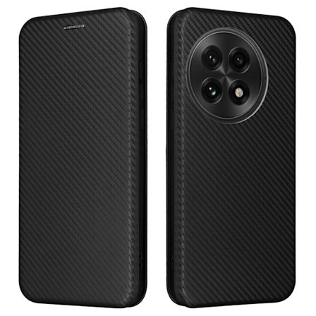 SKALO OnePlus 13 Carbon Fiber Lompakkokotelo - Musta