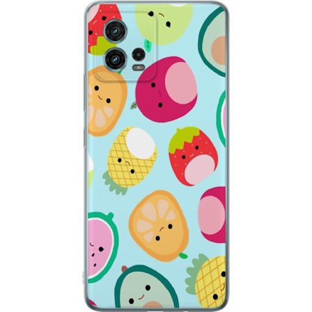 Kompatibelt Mobildeksel til Motorola Moto G72 Mønster av kawaii-frukter som jordbær sitron ananas og avocado på lyseblå bakgrunn